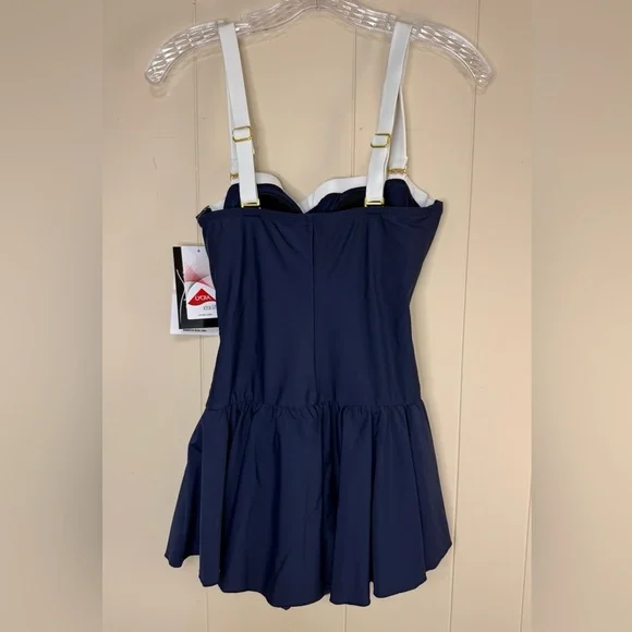 NWT Maxine of Hollywood tankini swim dress Size 10 Navy White - Picture 2 of 7